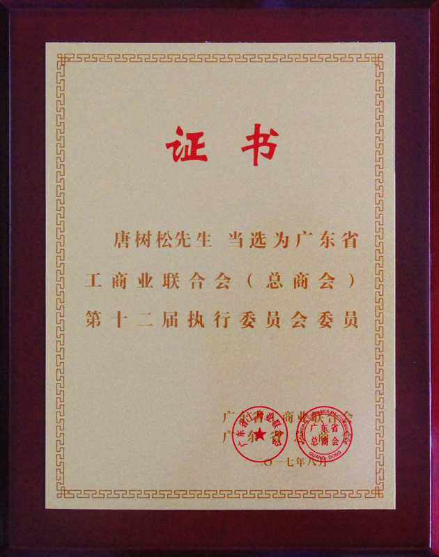 唐树松先生当选广东省工商业联合会（总商会）第十二届执行委员会执委.jpg