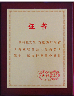 唐树松先生当选广东省工商业联合会（总商会）第十二届执行委员会执委